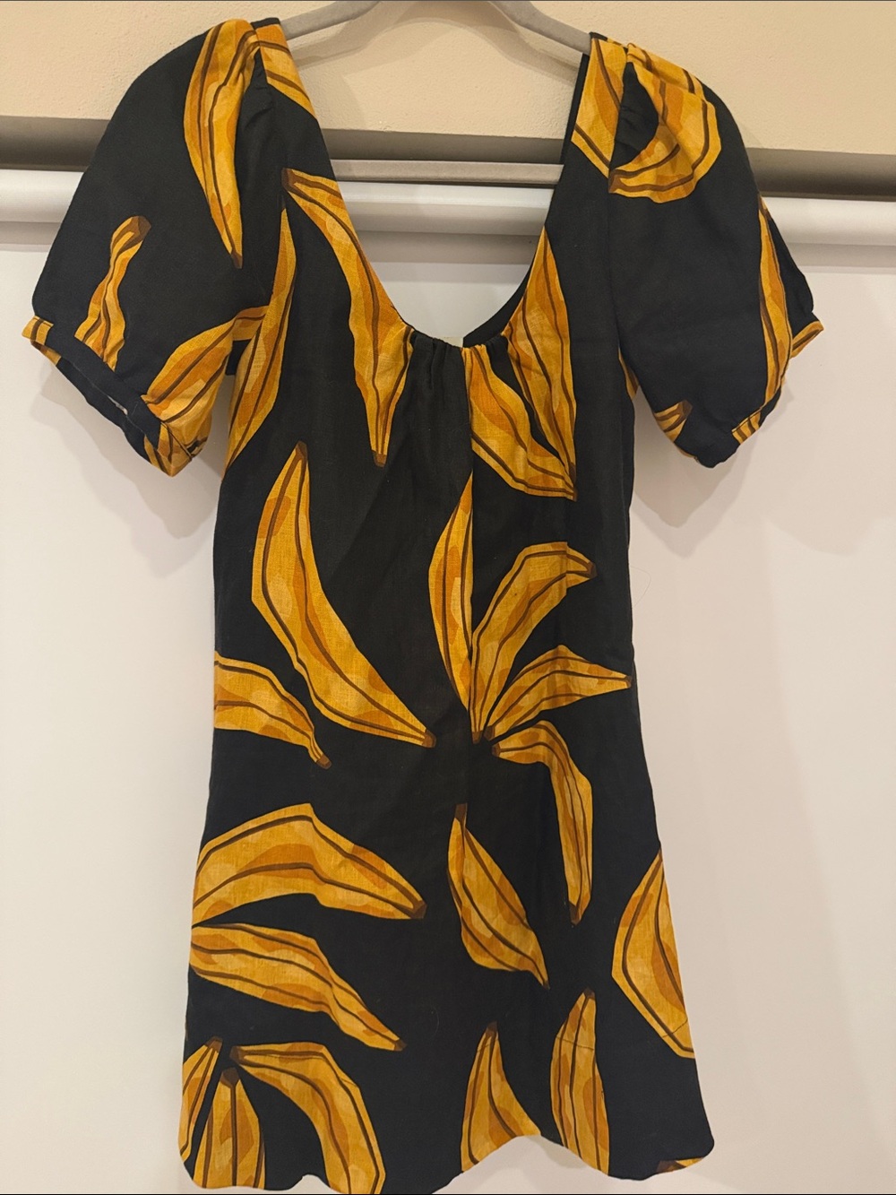 FARM Rio Black Mini Dress with Bold Yellow Leaf Print